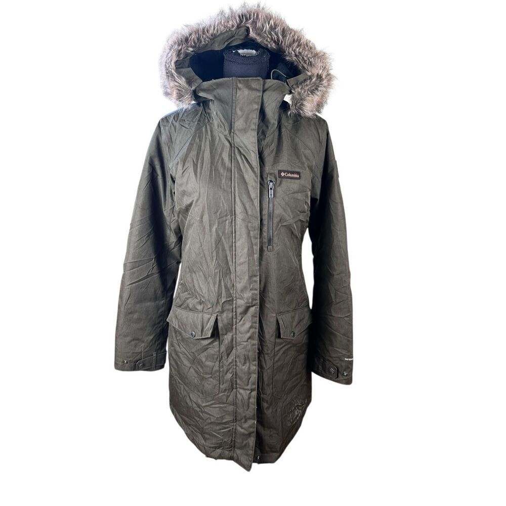 Columbia Woman's S Suttle Mountain Long Insulated Jacket Olive Green Omni-Heat